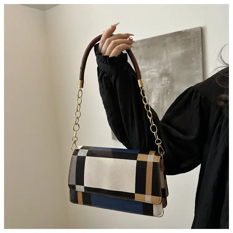 Women's Korean Style Crossbody Bag Brown Black Checkered — feature 29