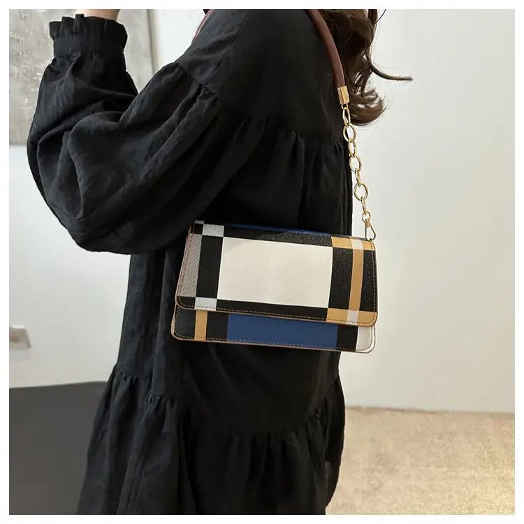 Women's Korean Style Crossbody Bag Brown Black Checkered — feature 35
