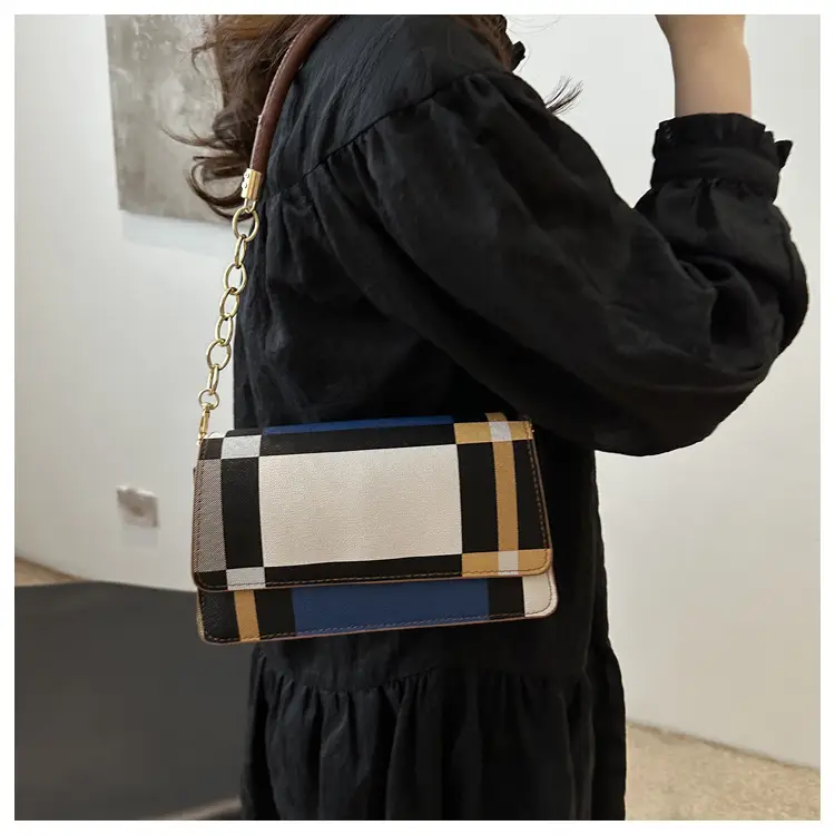 Women's Korean Style Crossbody Bag Brown Black Checkered — feature 38