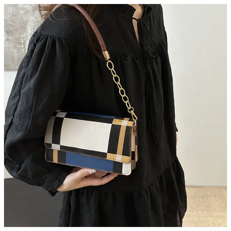Women's Korean Style Crossbody Bag Brown Black Checkered — feature 39