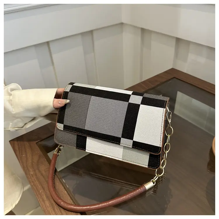 Women's Korean Style Crossbody Bag Brown Black Checkered — feature 40