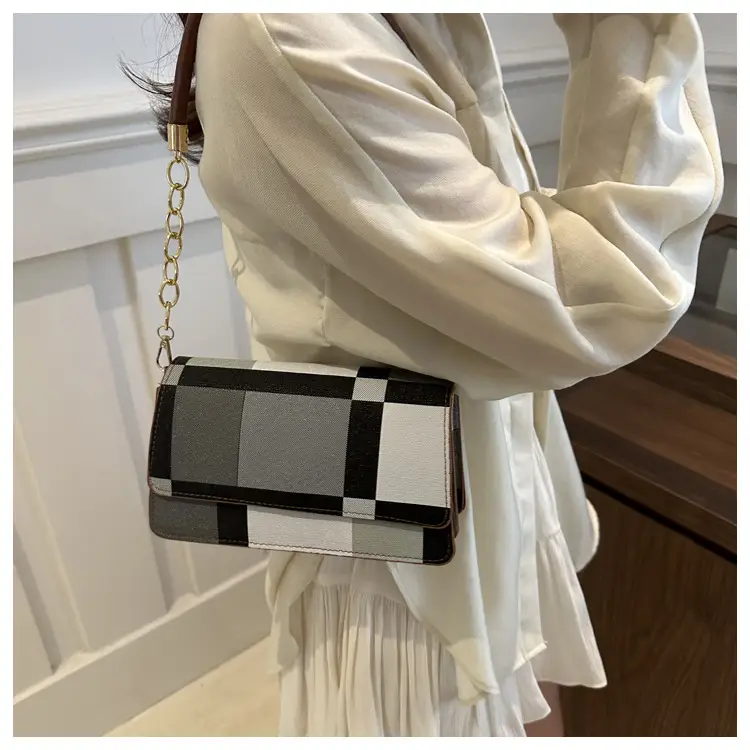 Women's Korean Style Crossbody Bag Brown Black Checkered — feature 42