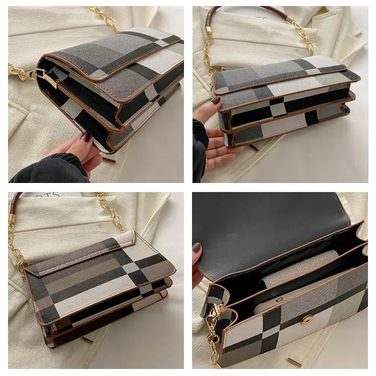 Women's Korean Style Crossbody Bag Brown Black Checkered — feature 7
