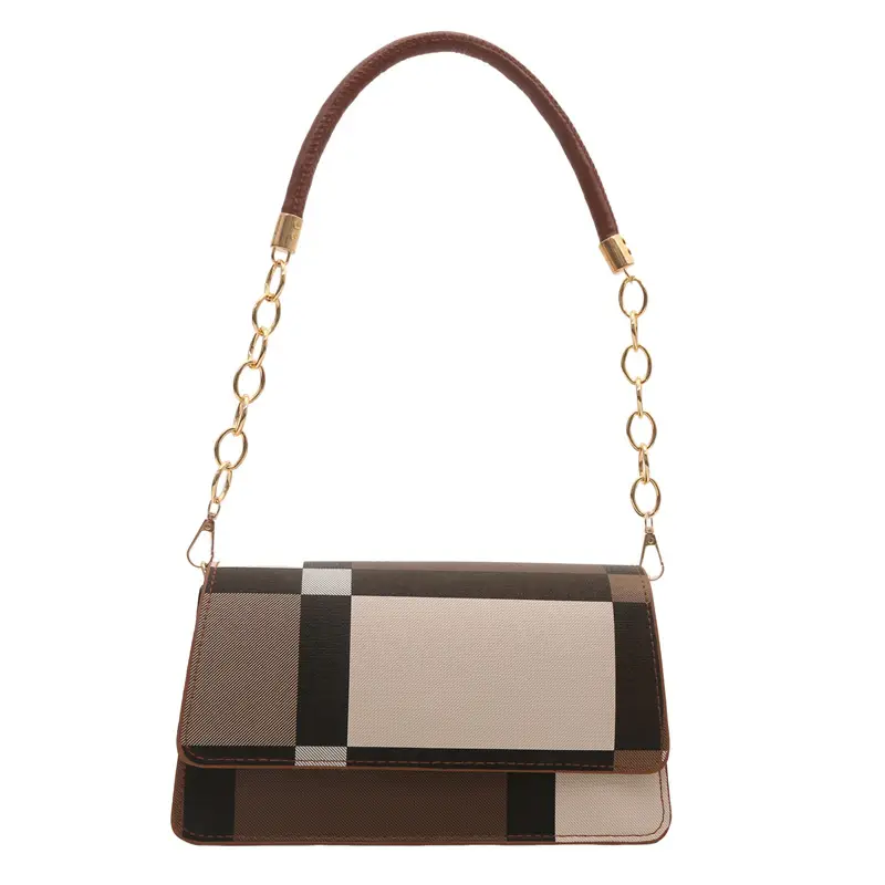 Women's Korean Style Crossbody Bag Brown Black Checkered - Image 2