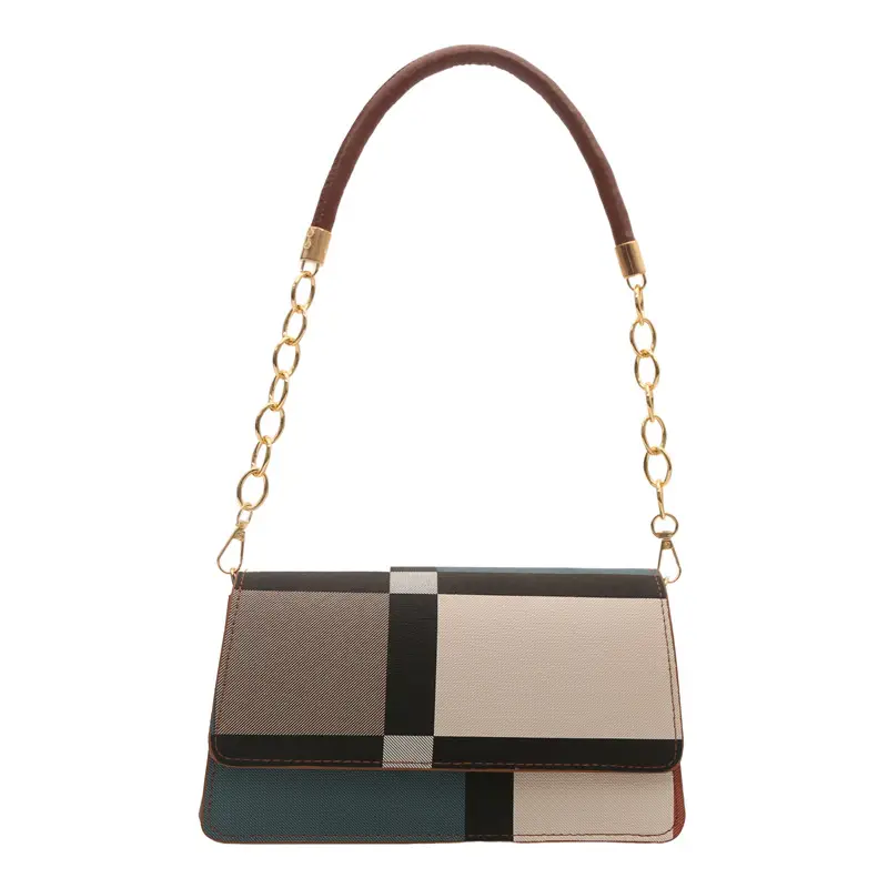 Women's Korean Style Crossbody Bag Brown Black Checkered - Image 4