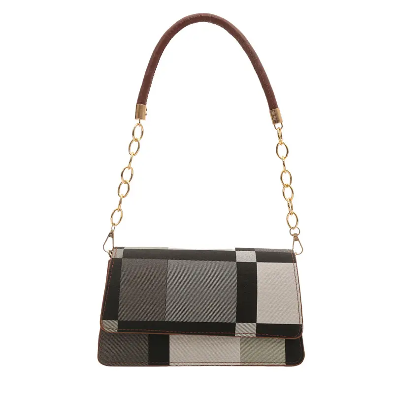 Women's Korean Style Crossbody Bag Brown Black Checkered - Image 5