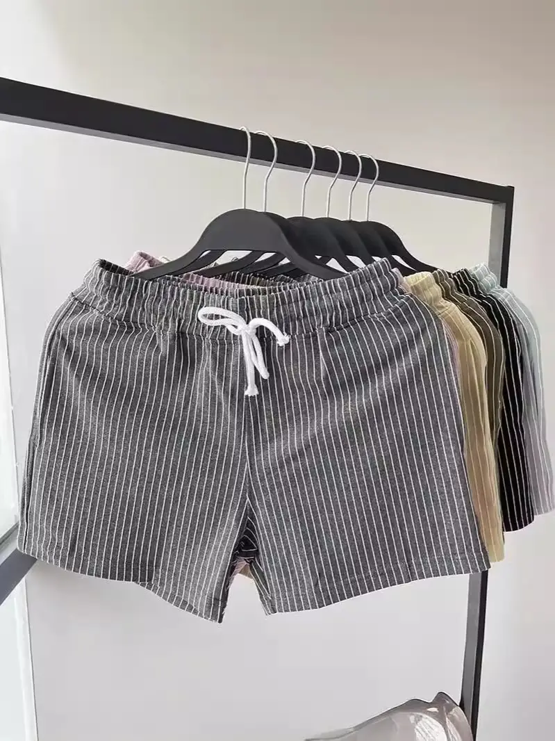 Men Striped Shorts Green White Mid Waist Sports Casual - Image 21