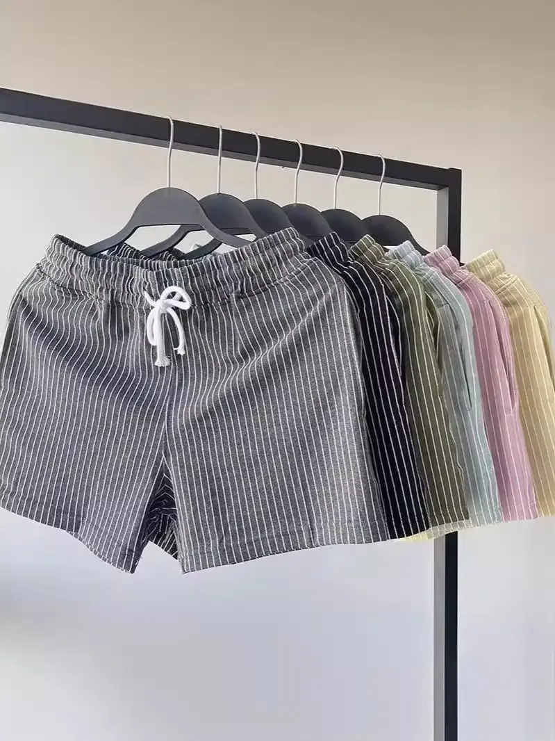 Men Striped Shorts Green White Mid Waist Sports Casual - Image 22