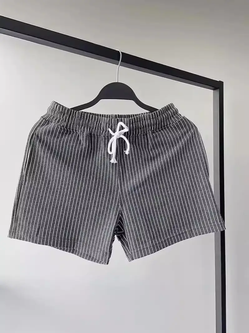 Men Striped Shorts Green White Mid Waist Sports Casual - Image 23