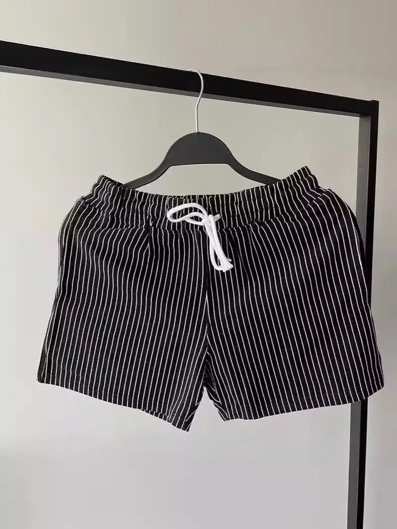 Men Striped Shorts Green White Mid Waist Sports Casual - Image 24