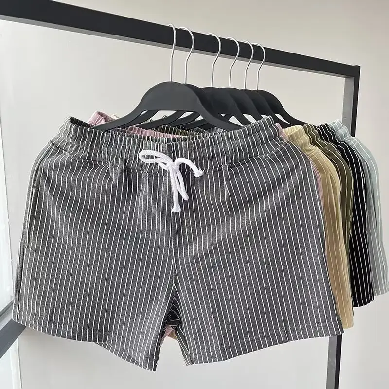 Men Striped Shorts Green White Mid Waist Sports Casual — feature 10
