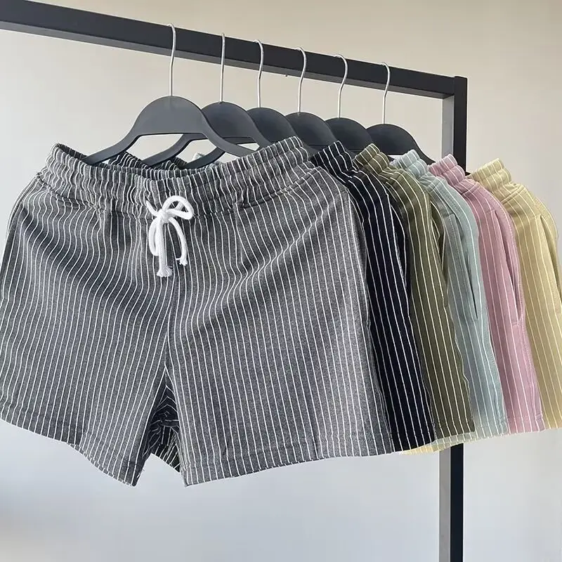 Men Striped Shorts Green White Mid Waist Sports Casual — feature 13