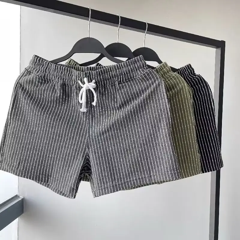 Men Striped Shorts Green White Mid Waist Sports Casual — feature 4
