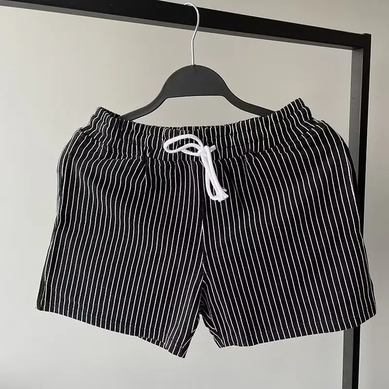 Men Striped Shorts Green White Mid Waist Sports Casual — feature 5