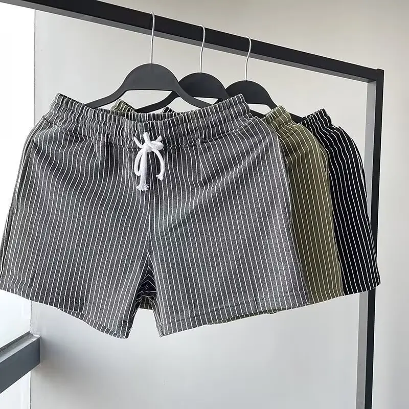 Men Striped Shorts Green White Mid Waist Sports Casual — feature 9