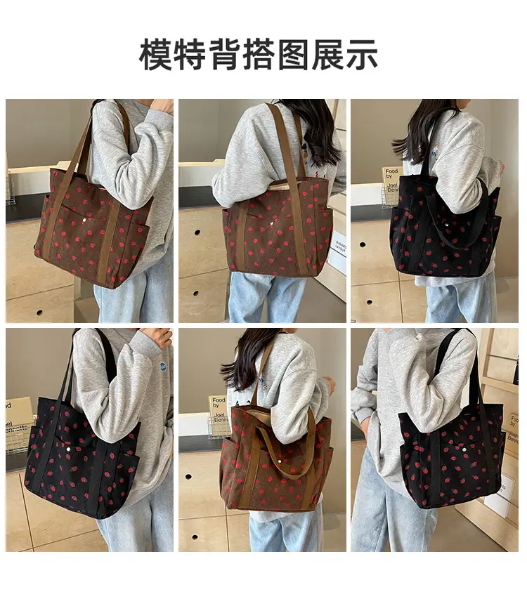 Women Printed Flannel Large Bag Pink Heart Design — feature 10