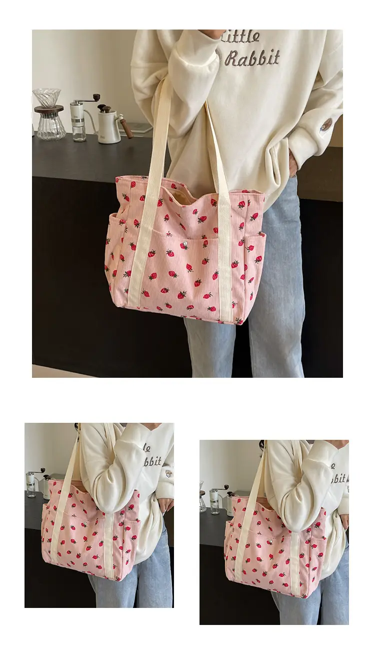 Women Printed Flannel Large Bag Pink Heart Design — feature 26