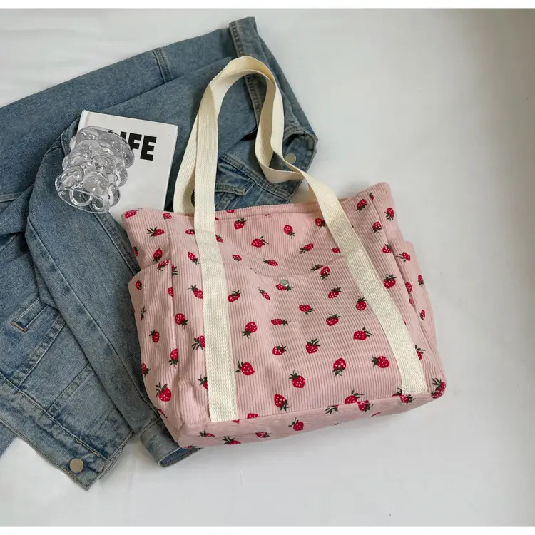 Women Printed Flannel Large Bag Pink Heart Design - Image 3