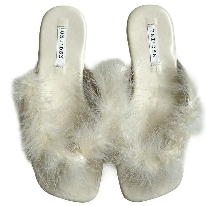 Women's Faux Fur Slippers Low Heel Sandals