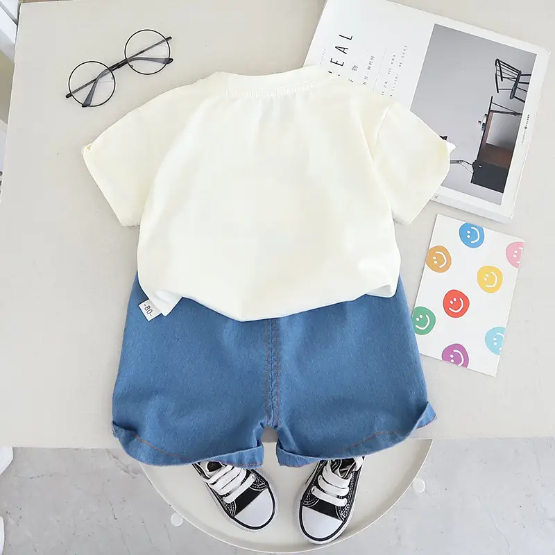 Boys Cartoon T-Shirt Shorts Set Orange Blue 2024 - Image 4
