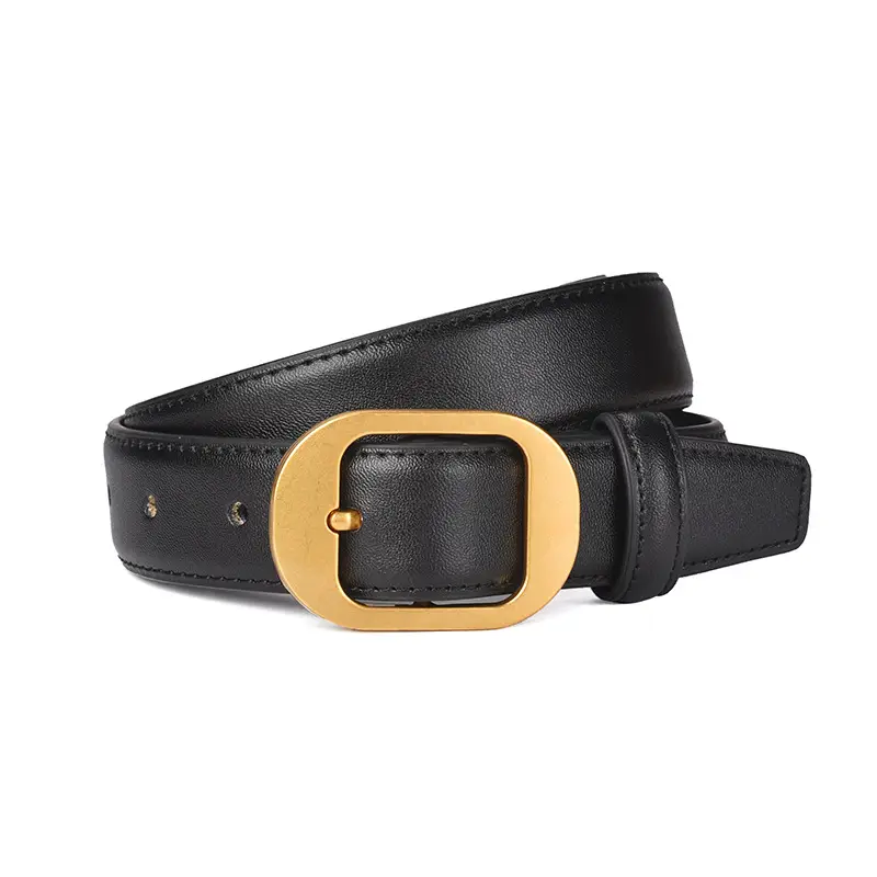 Women's Real Cowhide Belt Black Brown Gold Buckle - Image 9