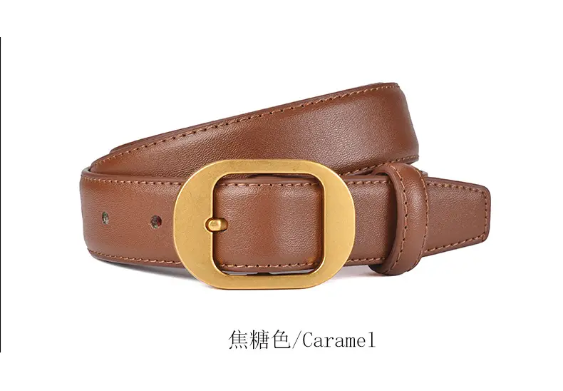 Women's Real Cowhide Belt Black Brown Gold Buckle β feature 13