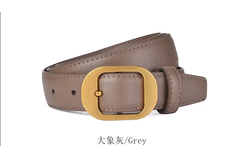 Women's Real Cowhide Belt Black Brown Gold Buckle β feature 14