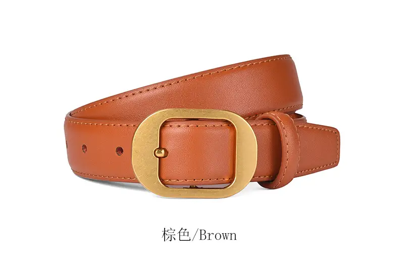 Women's Real Cowhide Belt Black Brown Gold Buckle β feature 15