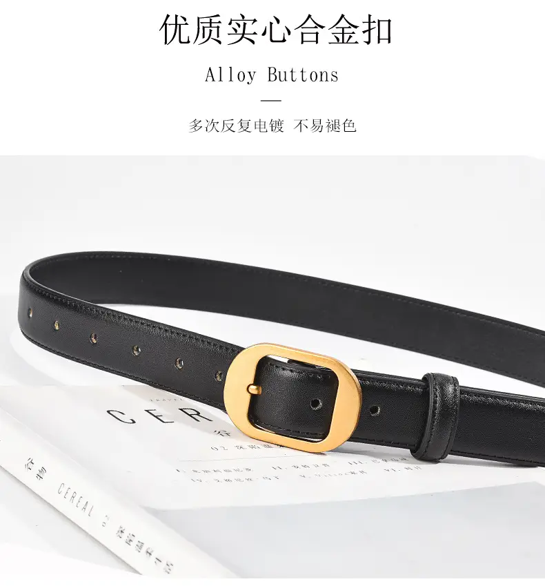 Women's Real Cowhide Belt Black Brown Gold Buckle β feature 8