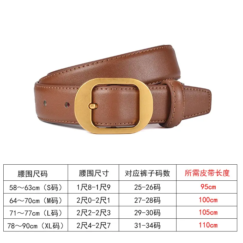 Women's Real Cowhide Belt Black Brown Gold Buckle - Image 2