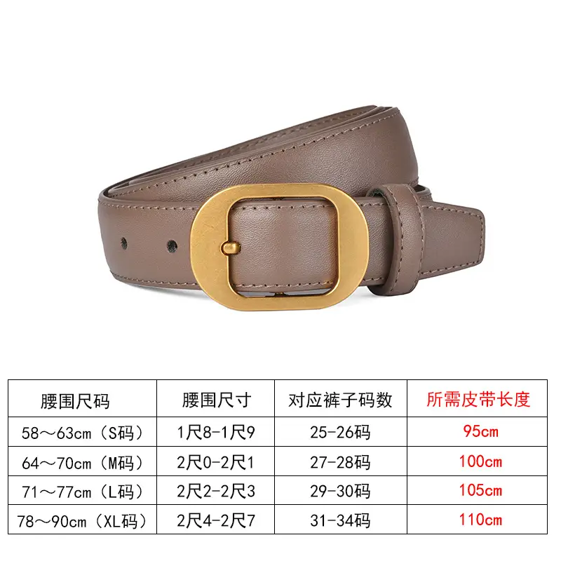 Women's Real Cowhide Belt Black Brown Gold Buckle - Image 3
