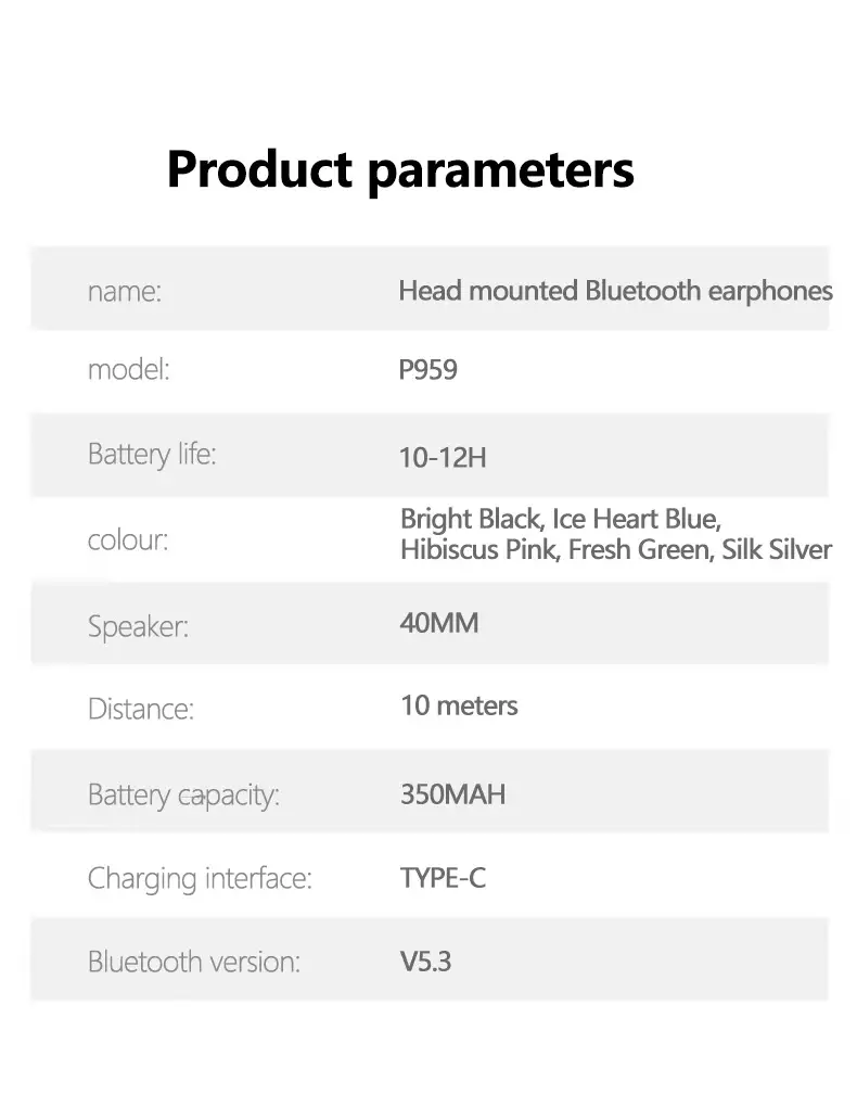 Wireless P959 Bluetooth Headset P959 Multi Color β feature 16