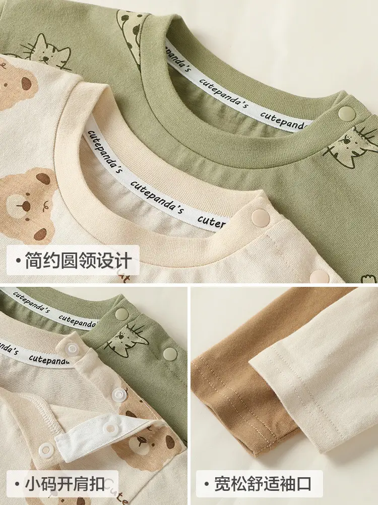 Baby Long Sleeve T-Shirt Set Green Beige Bear Print