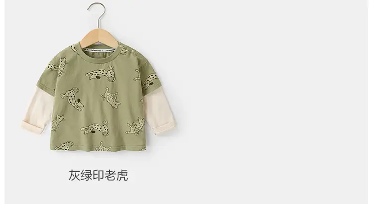 Baby Long Sleeve T-Shirt Set Green Beige Bear Print — feature 5