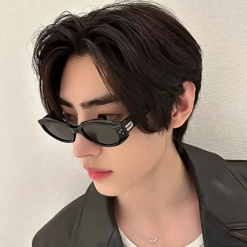 Men's Cat Eye Sunglasses Milk Tea Black Anti UV - Image 7
