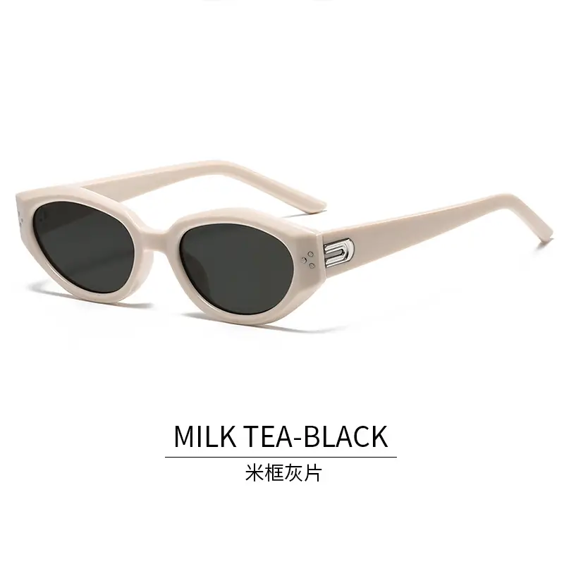Men's Cat Eye Sunglasses Milk Tea Black Anti UV - Image 3
