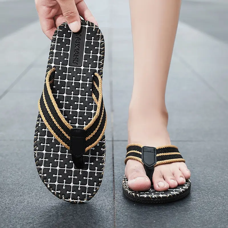 2024 Men Black Woven Beach Flip Flops - Image 5