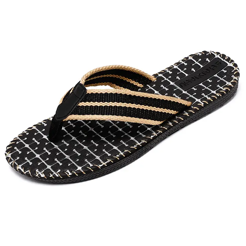 2024 Men Black Woven Beach Flip Flops - Image 7