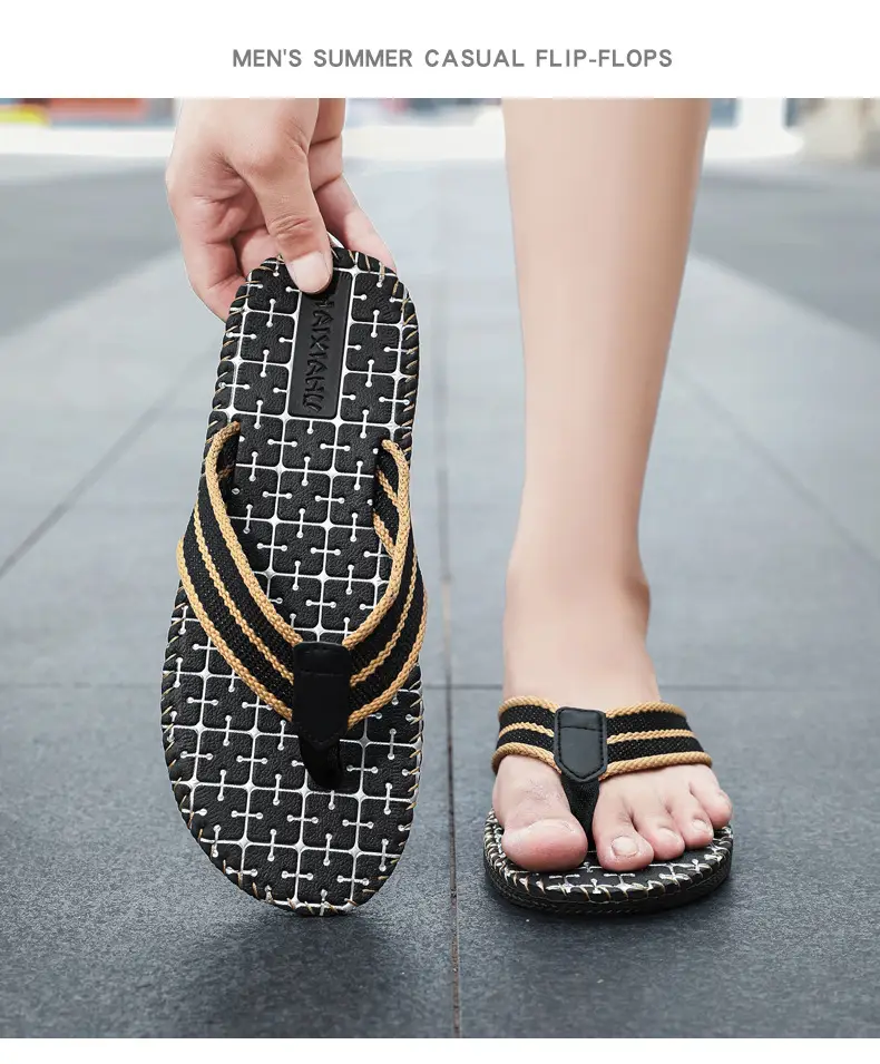 2024 Men Black Woven Beach Flip Flops — feature 10
