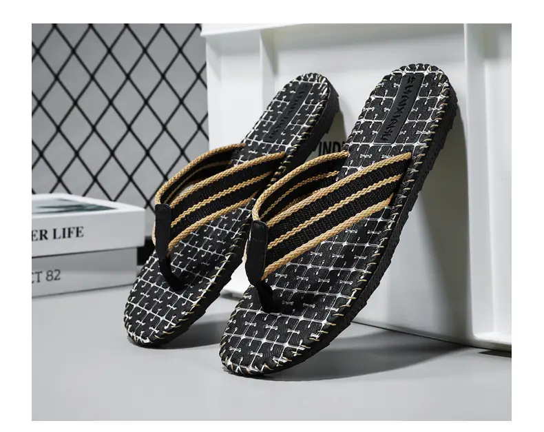 2024 Men Black Woven Beach Flip Flops — feature 12