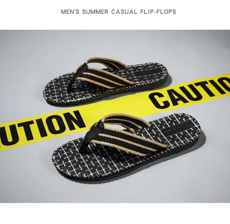 2024 Men Black Woven Beach Flip Flops — feature 13