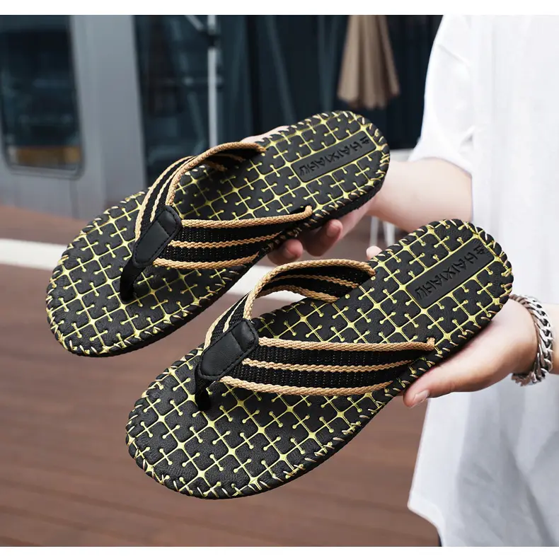 2024 Men Black Woven Beach Flip Flops — feature 14