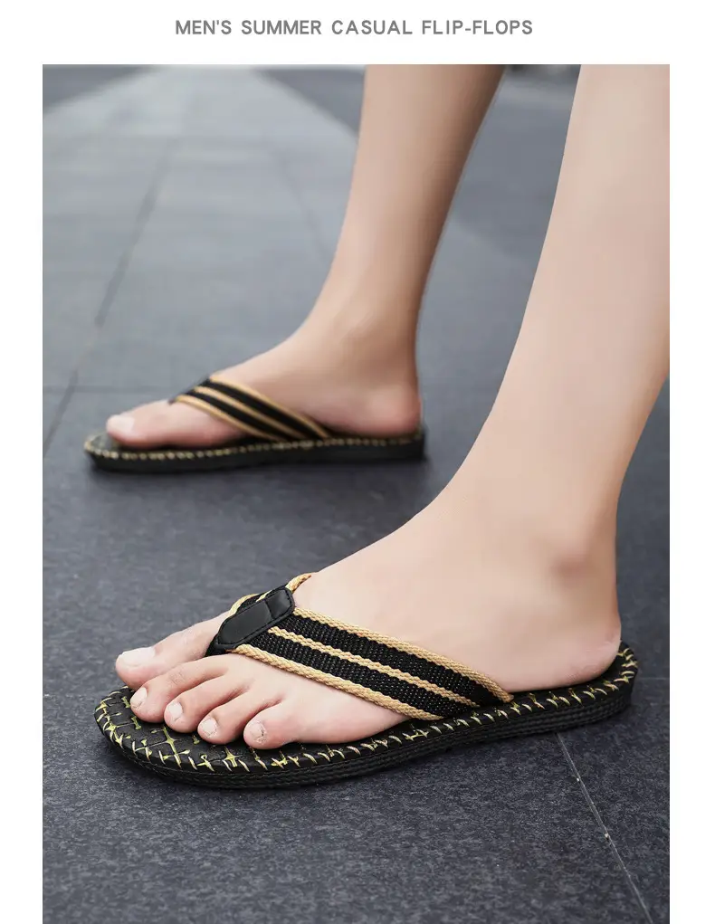 2024 Men Black Woven Beach Flip Flops — feature 15