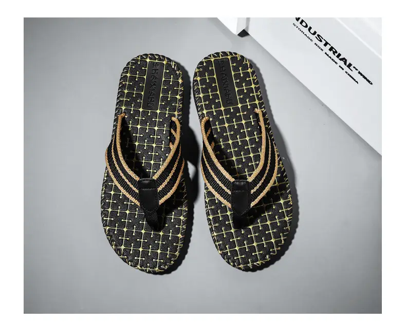 2024 Men Black Woven Beach Flip Flops — feature 18
