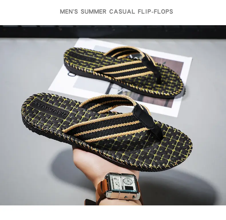 2024 Men Black Woven Beach Flip Flops — feature 19