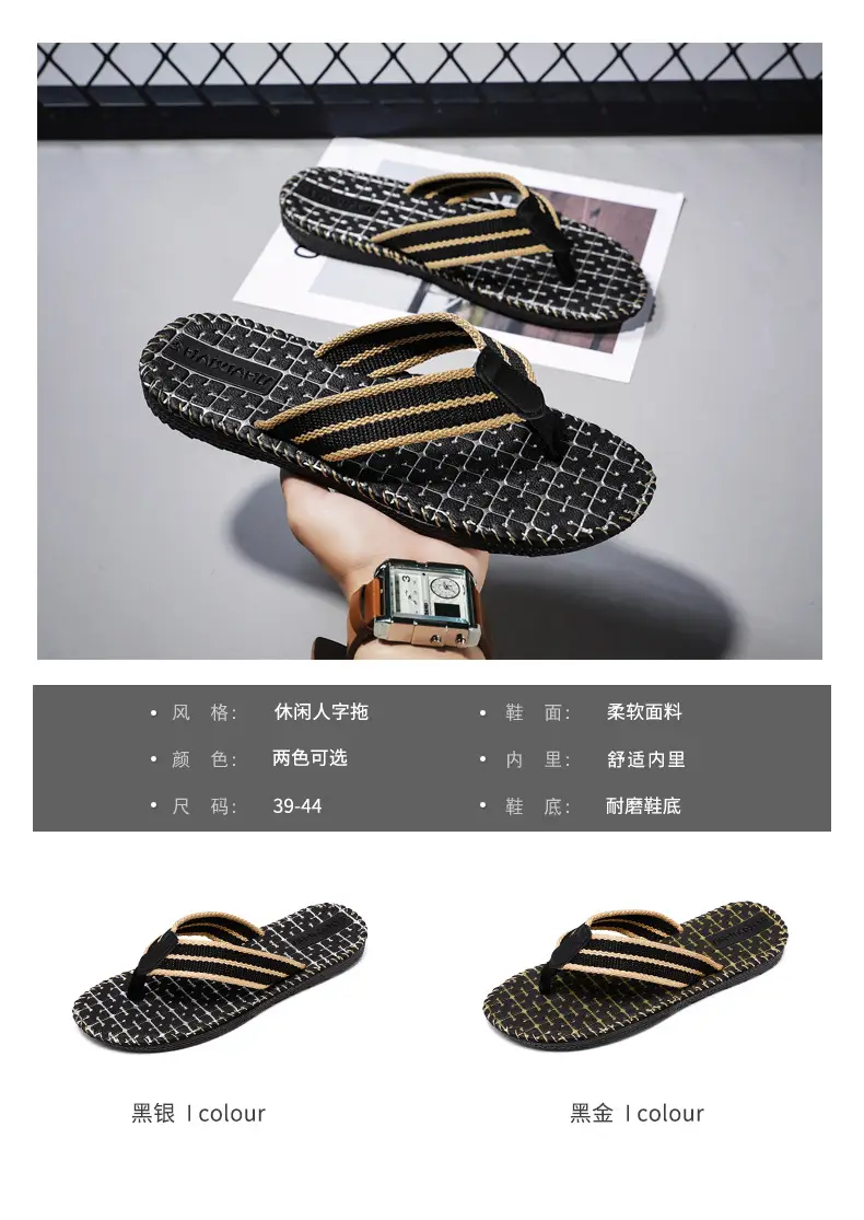 2024 Men Black Woven Beach Flip Flops — feature 4