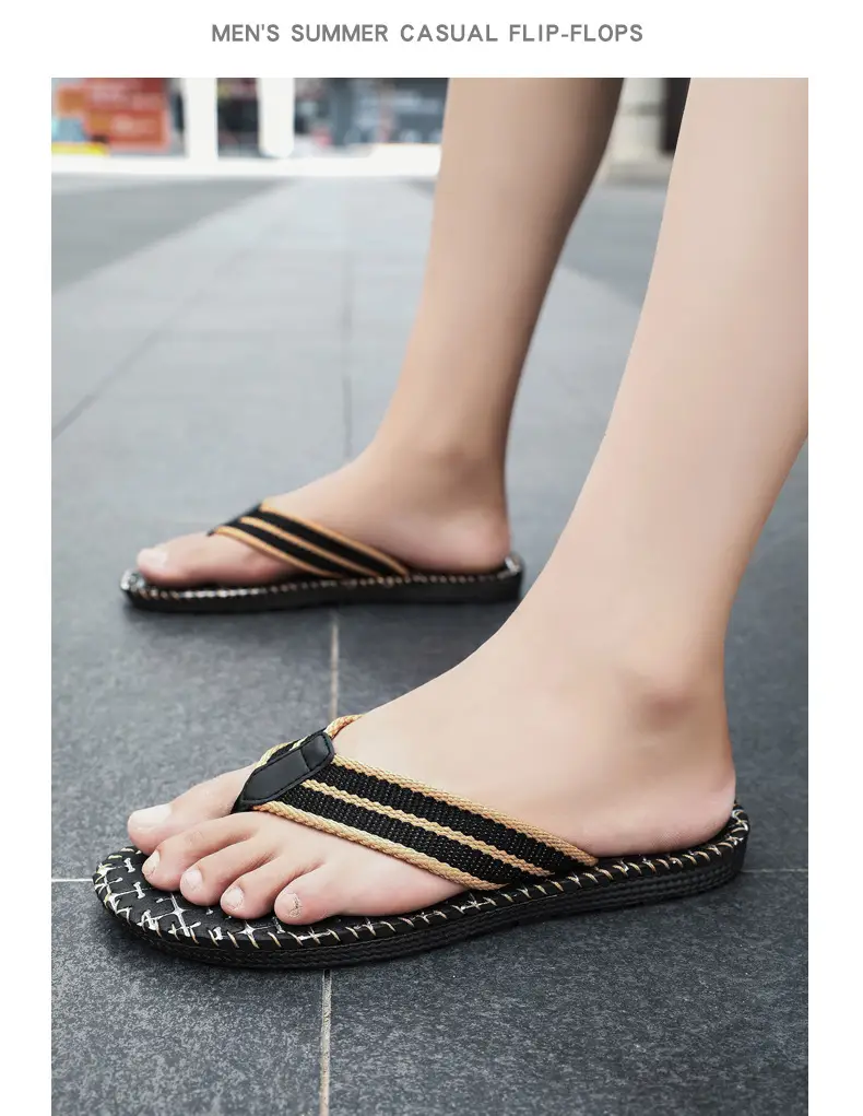 2024 Men Black Woven Beach Flip Flops — feature 9