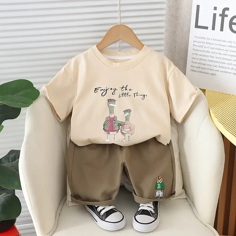 Boys Cartoon T-Shirt Shorts Set Cotton Summer - Image 2