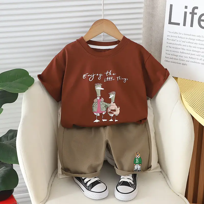 Boys Cartoon T-Shirt Shorts Set Cotton Summer - Image 3