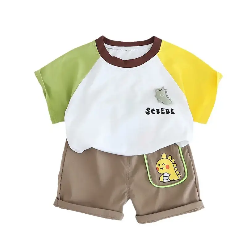 Children's Cartoon T-Shirt Yellow White Brown Shorts 2024 - Image 5